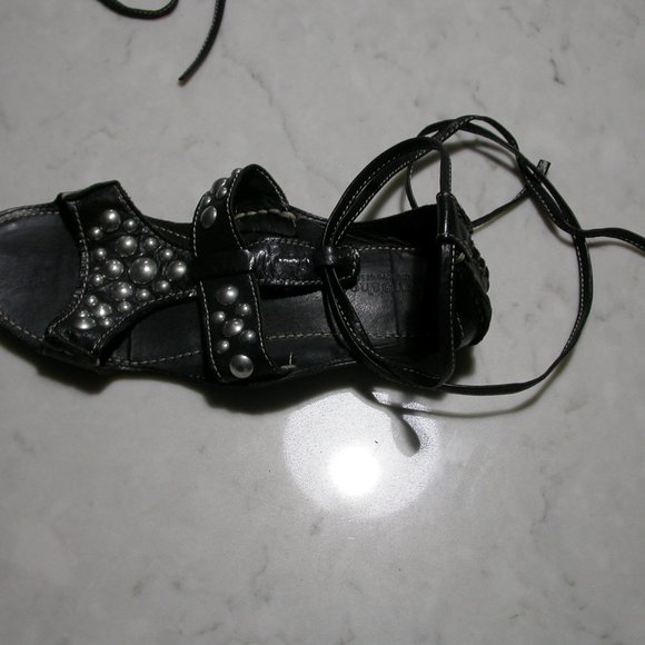 Black Leather Gladiator Sandals - Picture 6 of 8